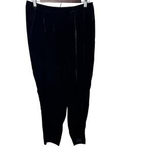 Eileen Fisher Black Velvet Pull-On Pants XS Silk Blend Tapered Ankle Lounge